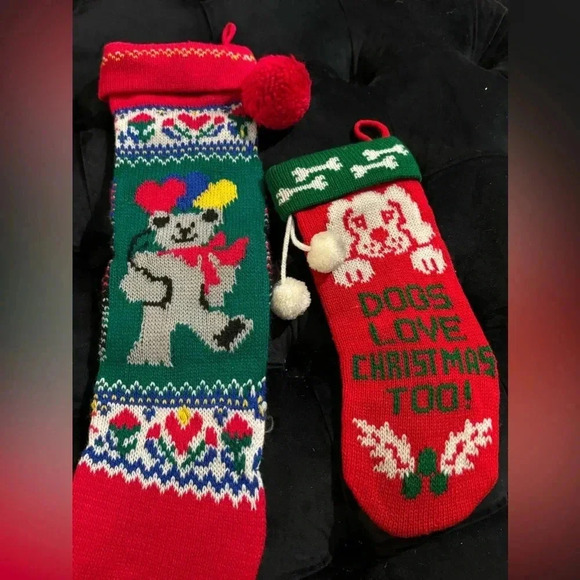 Set of 2 Vintage 90’s Christmas Kid & Per Dog Stockings Holidays Decor Kitsch - Picture 6 of 8